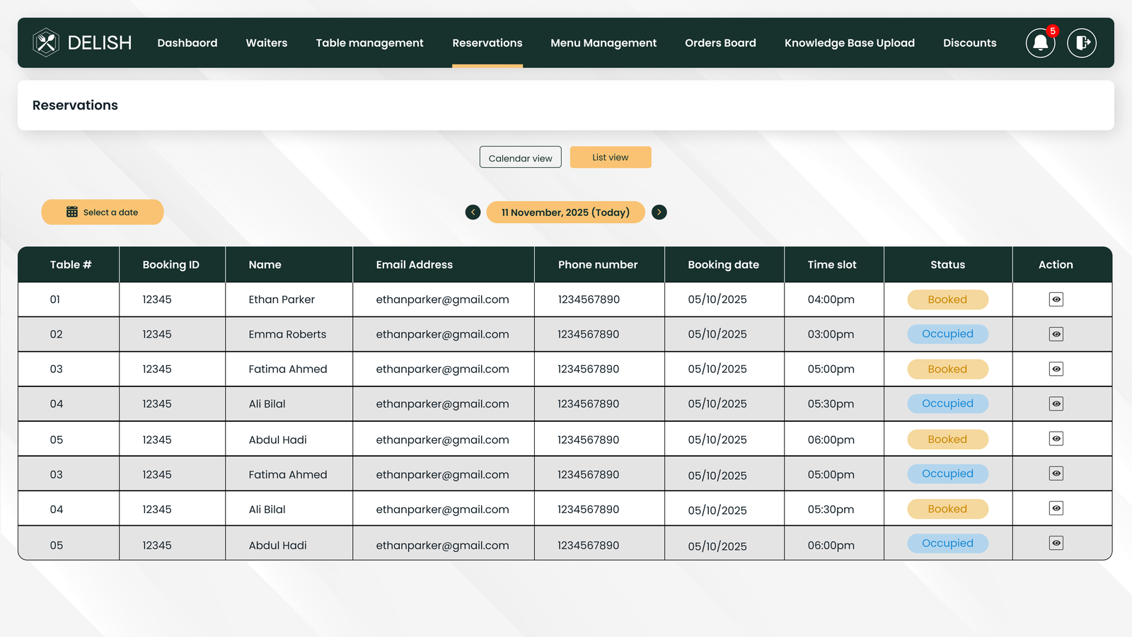 Restaurant Reservation System